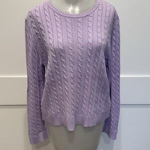Lauren Ralph Lauren Lavender/Lilac Preppy Cable Knit Cotton Pullover Sweater MED